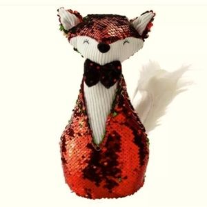 FOX In A Tuxedo Weighted Plush Sequins Red/Green Sitting Holiday Decor N…